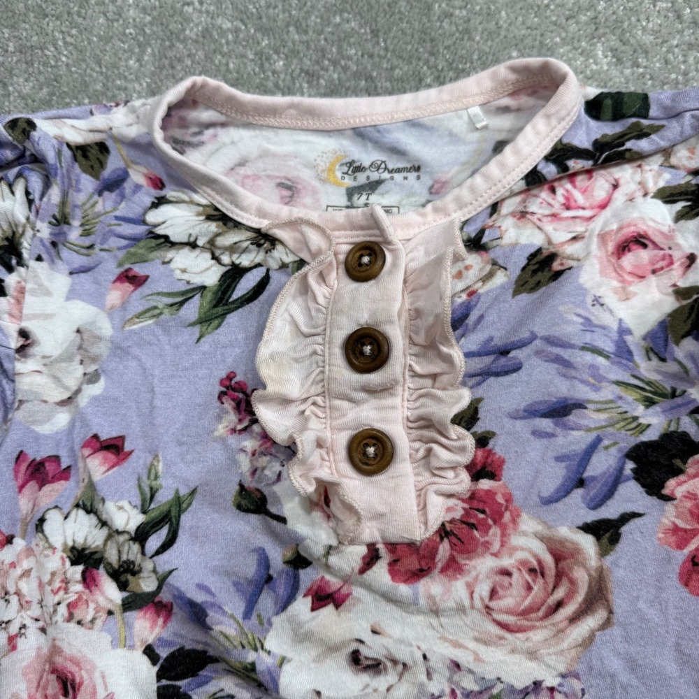 Little‎ Dreamers Bamboo Pajama Set Purple Floral Ruffle Sleeve 7T PJs Cottage - Picture 3 of 14